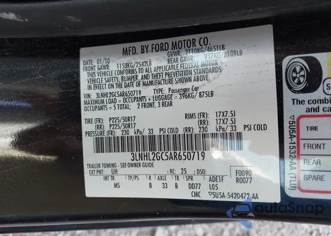 2010 Lincoln Mkz z USA, uszkodzony, nr VIN 3LNHL2GC5AR650719